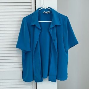Royal blue button up bowling type shirt